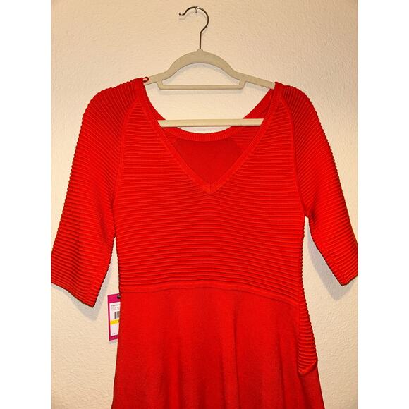Vince Camuto Ora Orange Ribbed Sweater Dress V Neck Petite Medium NWT Casual - Picture 9 of 10